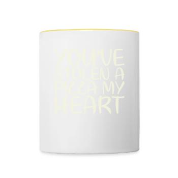 Tu as volé une pizza, mon cœur design - Mug contrasté - blanc/jaune - Devant