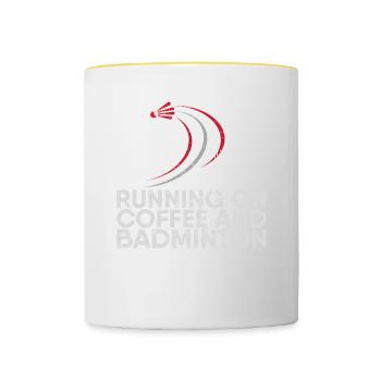 Running on coffee and badminton for badminton - Contrasting Mug - white/yellow - Front