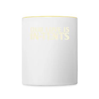 Our Love Is In-tents Hochzeitsdesign Für Die Braut - Tasse zweifarbig - Weiß/Gelb - Vorne