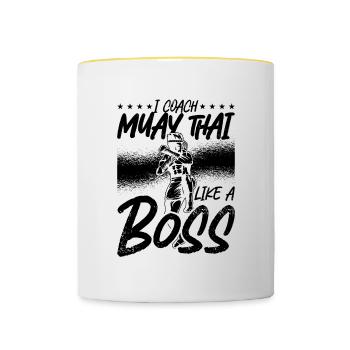 I Coach Muay Thai Like A Boss Thai Boxing Fighter - Contrasting Mug - white/yellow - Front