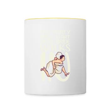 La fête ne commence pas avant l’arrivée de la mariée - Mug contrasté - blanc/jaune - Devant