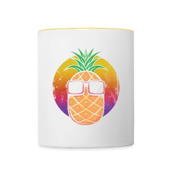 Ananas-sonnenbrillen-design Für Strandliebhaber - Tasse zweifarbig - Weiß/Gelb - Vorne