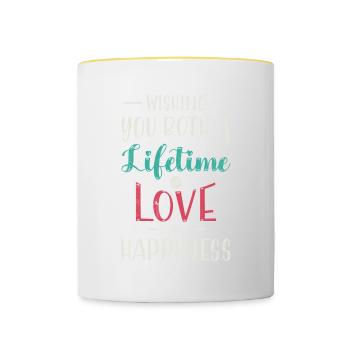 Je vous souhaite à tous les deux une vie d’amour pour - Mug contrasté - blanc/jaune - Devant