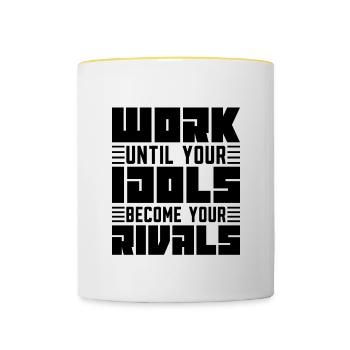 Work Until Your Idols Judo Fighter Karate Training - Contrasting Mug - white/yellow - Front