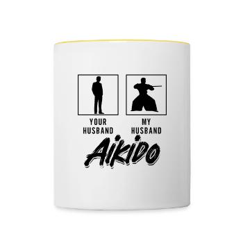 Your Husband My Husband Aikido Fighter Samurai - Tasse zweifarbig - Weiß/Gelb - Vorne