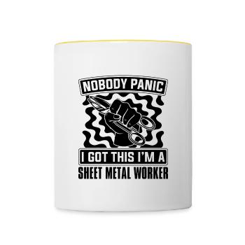 Personne ne panique J’ai des fabricants de tôlerie - Mug contrasté - blanc/jaune - Devant