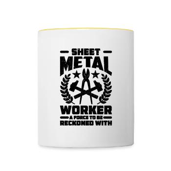 Sheet Metal Worker A Force To Mechanic Metal Work - Contrasting Mug - white/yellow - Front
