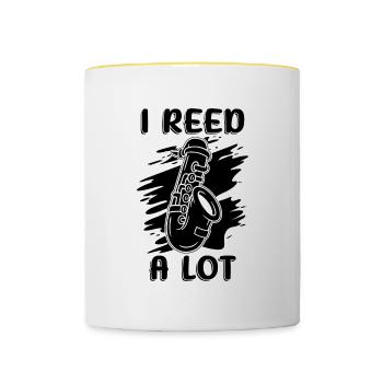 I Reed A Lot Retro Jazz Music Lover Saxophonist - Contrasting Mug - white/yellow - Front