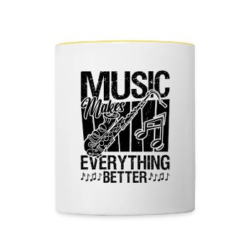 La musique fait tout Joueur de saxophone rétro - Mug contrasté - blanc/jaune - Devant