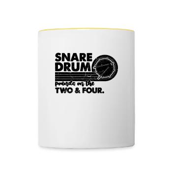 Snare Drum Pounds On The Instrument Lovers Batteur - Mug contrasté - blanc/jaune - Devant