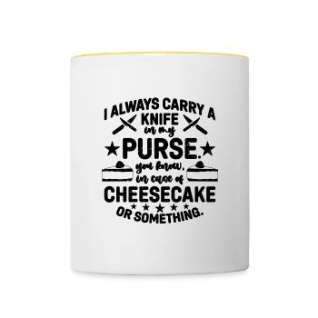 I Always Carry A Knife In Baking Cheesecake Lover - Tasse zweifarbig - Weiß/Gelb - Vorne