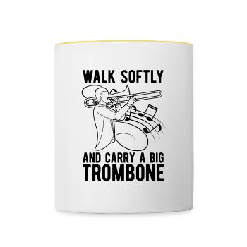 Walk Softly And Carry Wind Instrument Trombonist - Tasse zweifarbig - Weiß/Gelb - Vorne