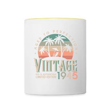 1945 Geburtstagsgeschenk Geboren 1945 - Tasse zweifarbig - Weiß/Gelb - Vorne