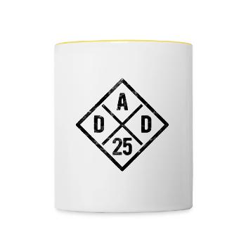 Dad 25 - Papa - Vater 2025 - Geschenk - Tasse zweifarbig - Weiß/Gelb - Vorne