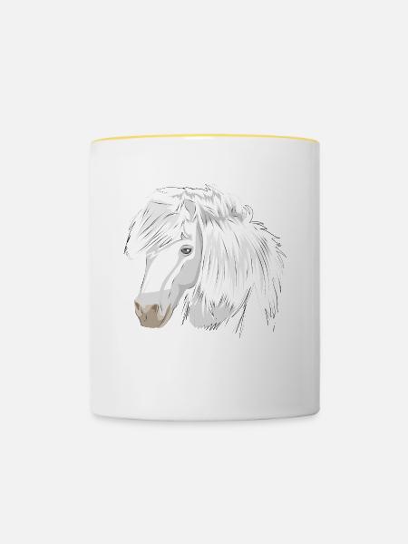 Horse Head White Mare White Horse Thoroughbred Pony - Contrasting Mug - white/yellow