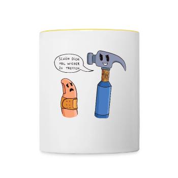 Lustige Hammer Auf Finger Aua Werkzeug Geschenk - Tasse zweifarbig - Weiß/Gelb - Vorne