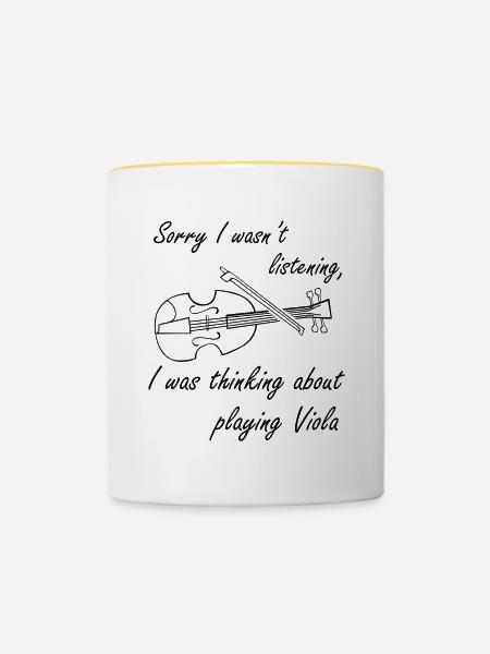 Denken an Viola Lustiges Sprichwort Bratschmusiker - Tasse zweifarbig - Weiß/Gelb