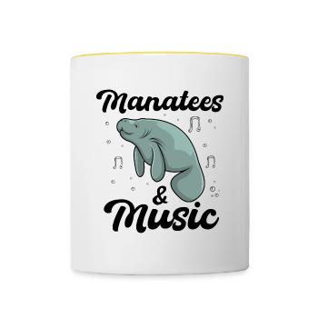 Musician Manatees and Music Notes Clef Sea Animal - Contrasting Mug - white/yellow - Front