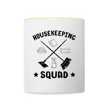 Housekeeping Squad Maid Housekeeper Funny Saying - Contrasting Mug - white/yellow - Front