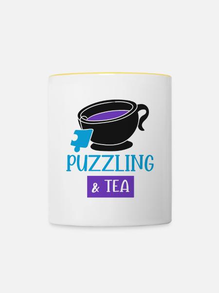 Tee und rätselhaftes Hobby-Puzzle - Tasse zweifarbig - Weiß/Gelb