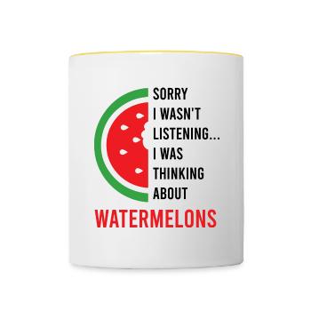 Penser aux pastèques Fruits d'été tropicaux - Mug contrasté - blanc/jaune - Devant