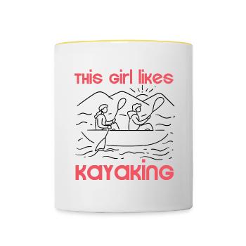Une fille aime le kayak, le kayak d'eau vive, le - Mug contrasté - blanc/jaune - Devant