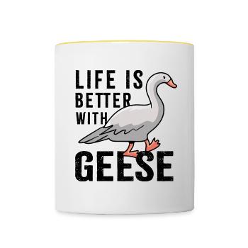 La vie avec les oies, la nature, oiseau, oie - Mug contrasté - blanc/jaune - Devant