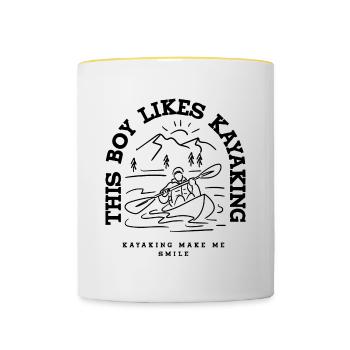 Boy Likes Kayaking Conoeing Kayak Whitewater - Contrasting Mug - white/yellow - Front