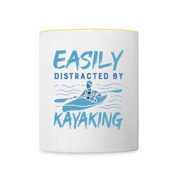 Distrait par le kayak, les canots d'eau vive et la - Mug contrasté - blanc/jaune - Devant