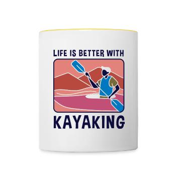 La vie avec le kayak, la vie sauvage, le pagayage - Mug contrasté - blanc/jaune - Devant