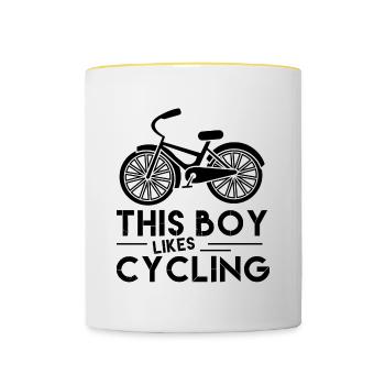 Junge mag Radfahren Cardio Hobby Sport Fahrrad - Tasse zweifarbig - Weiß/Gelb - Vorne