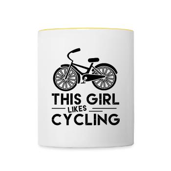 Une fille aime le cyclisme, un vélo drôle, un - Mug contrasté - blanc/jaune - Devant