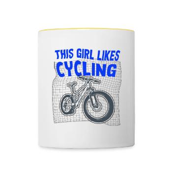Une fille aime le vélo, le cardio, la mobilité - Mug contrasté - blanc/jaune - Devant