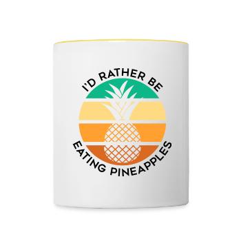 Ananas essen, Urlaub, Sommerfrüchte, tropische - Tasse zweifarbig - Weiß/Gelb - Vorne