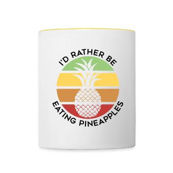 Eating Pineapples Ironic Saying Tropical Summer - Contrasting Mug - white/yellow - Front