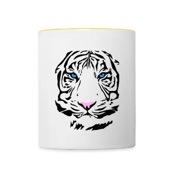 Siberian Tiger Cat Lion Lion Cougar Cat Wild - Contrasting Mug - white/yellow - Front