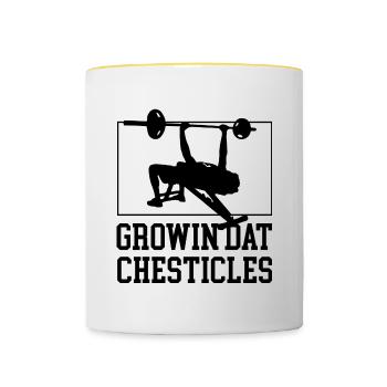 Citation ironique de Growin Chesticles Gym - Mug contrasté - blanc/jaune - Devant