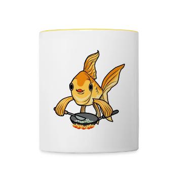 Cute Goldfish Cooking Hobby Chef Aquaristics - Contrasting Mug - white/yellow - Front