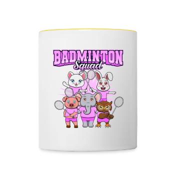 Shuttlecock Badminton Squad en forme d'animaux - Mug contrasté - blanc/jaune - Devant
