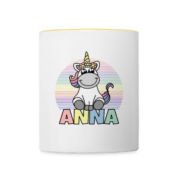 Anna Einhorn Name - Tasse zweifarbig - Weiß/Gelb - Vorne