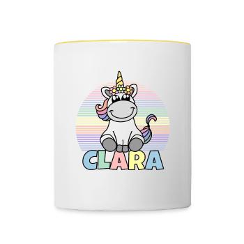Nom de licorne Clara - Mug contrasté - blanc/jaune - Devant