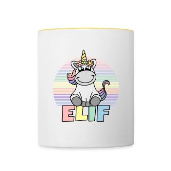 Nom de licorne Elif - Mug contrasté - blanc/jaune - Devant