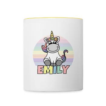 Nom de licorne Emily - Mug contrasté - blanc/jaune - Devant
