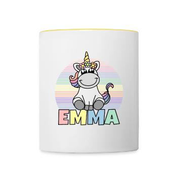Emma Unicorn Name - Contrasting Mug - white/yellow - Front