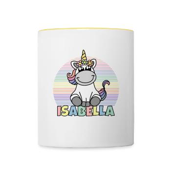 Isabella Unicorn Name - Contrasting Mug - white/yellow - Front