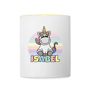 Isabel Unicorn Name - Contrasting Mug - white/yellow - Front
