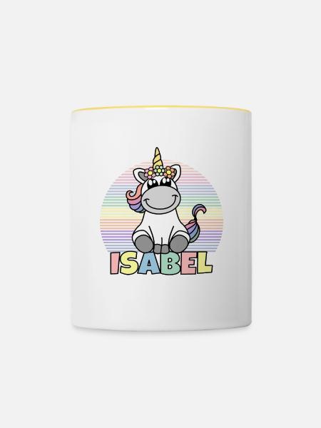 Nom de la licorne Isabel - Mug contrasté - blanc/jaune