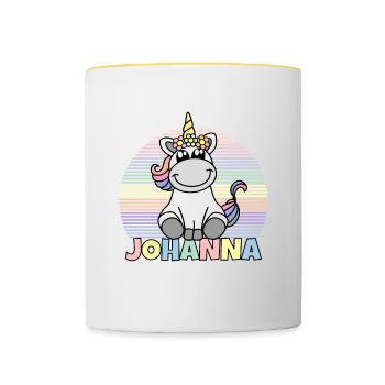 Johanna Einhorn Name - Tasse zweifarbig - Weiß/Gelb - Vorne
