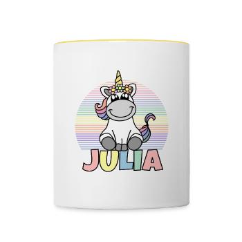 Nom de la licorne Julia - Mug contrasté - blanc/jaune - Devant