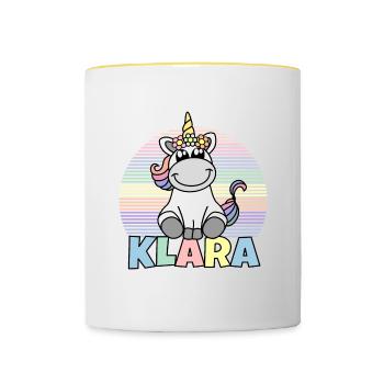 Klara Einhorn Name - Tasse zweifarbig - Weiß/Gelb - Vorne